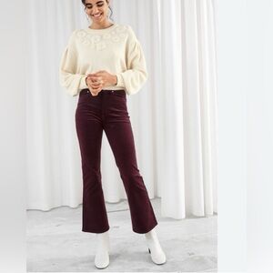 Burgundy corduroy crop flare jeans/pants sz2